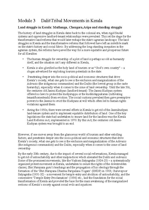 Sem 4 module 3: Movements in Kerala's land struggles and reforms - Studocu