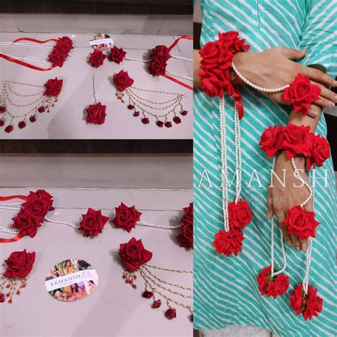 LAMANSH® Bridal Red Rose 🌹 Floral jewellery set with kalire for Engage ...