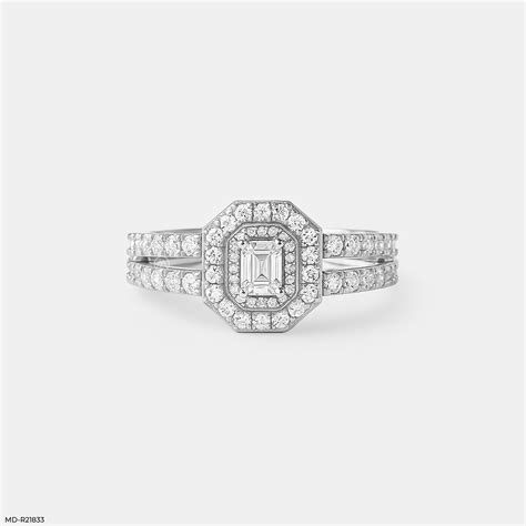 Emerald Cut Diamond Double Halo Ring 18K Yellow Gold – Maiora Diamonds