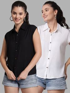 FUNDAY FASHION Women Solid Casual White, Black Shirt - Buy FUNDAY ...