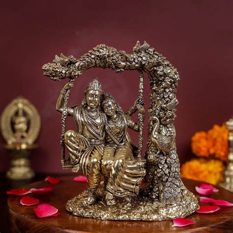 Brass Superfine Radha Krishna Idols On Swing For Home Decor 6 Inch ...