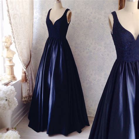 Navy Floor Length Prom Dress on Luulla