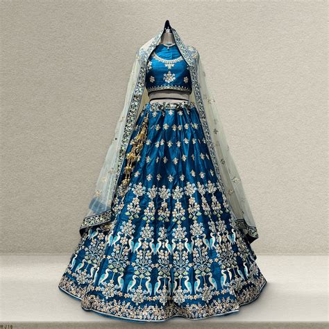 Damsel - Threadwork Royal Blue Raw Silk Lehenga - JMS Studio