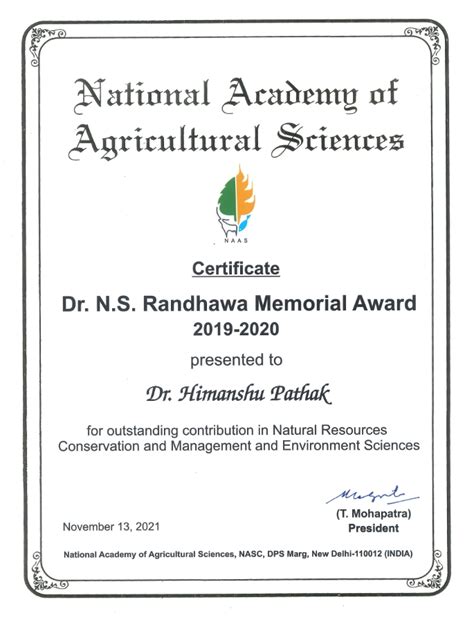Awards/Honours | ICAR-National Institute of Abiotic Stress Management