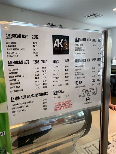 Menu at AK Fresh Roast pub & bar, San Gabriel