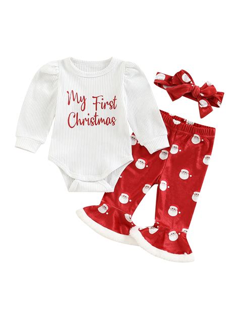Jamlynbo My First Christmas Baby Outfit Santa Onesie+Bell Bottoms ...