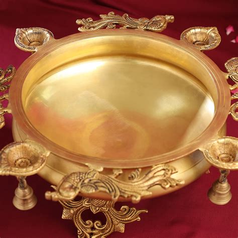 Brass Peacock Urli With Bell – Vedansh Craft