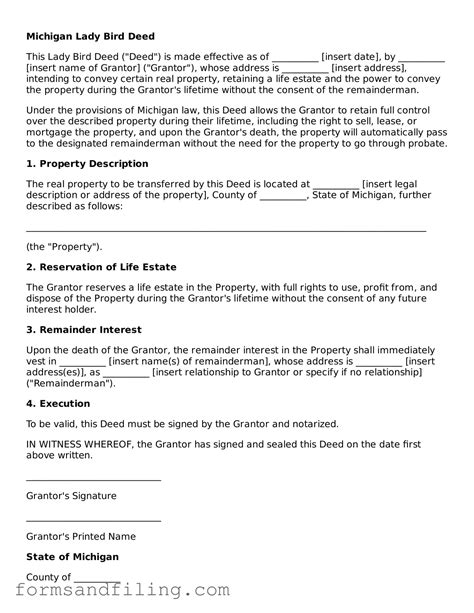 Free Michigan Lady Bird Deed Template ≡ Blank PDF Form