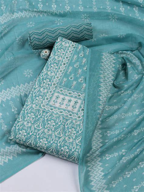Printed Cotton Blend Unstitched Suit With Dupatta – mbz.in