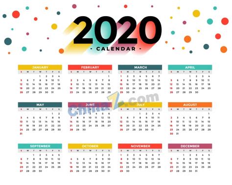 彩色2020年日历矢量素材_站长素材