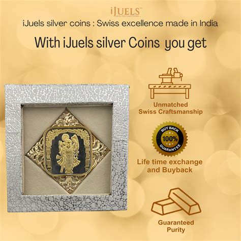 50 Grams 999 pure silver square shreenath ji silver coin with 22k gold