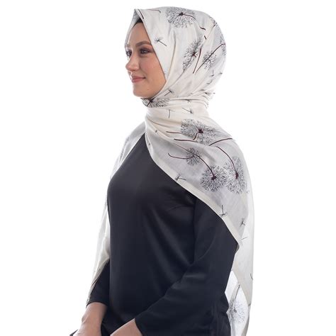 Cream Brown Chicory Print Satin Silk Scarf | Ipekevi
