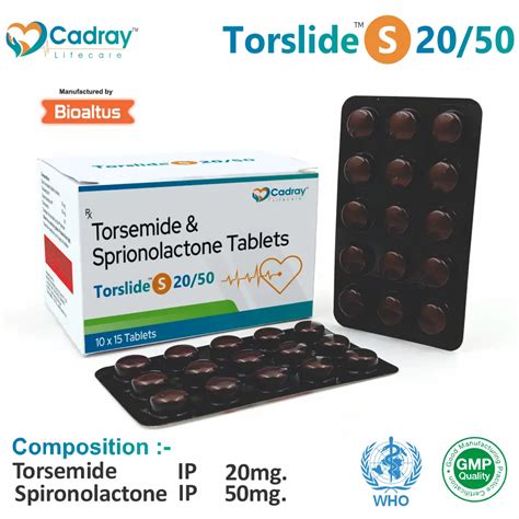 Torsemide 20 mg + Spironolactone 50 mg Torslide S 20 50 Tablet