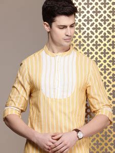 House of Pataudi Men Striped Straight Kurta - Buy House of Pataudi Men ...