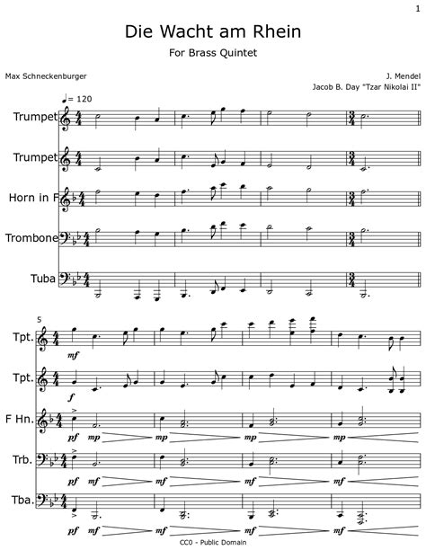 Die Wacht am Rhein - Sheet music for Trumpet, Horn in F, Trombone, Tuba