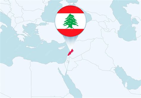Premium Vector | Asia with selected lebanon map and lebanon flag icon