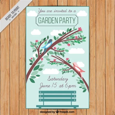 Turquoise Gartenparty Einladung mit Vögeln | Premium Vektor
