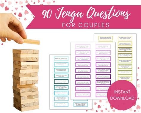 Jenga Questions & Conversation Starter Cards for Couples | Jenga Game ...