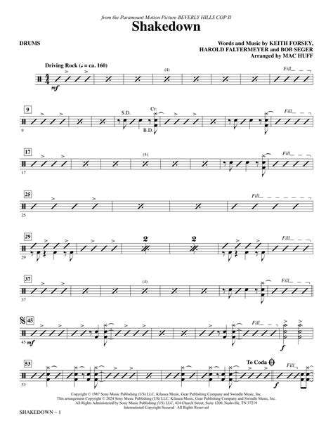 Shakedown (arr. Mac Huff) - Drums by Bob Seger Sheet Music for Choir ...