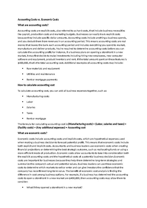 Accounting Costs vs operational cost - Accounting Costs vs. Economic ...