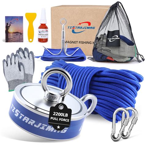 Double Side Magnet Fishing Kit, 2200 Lb Super Strong Neodymium Magnets with 66 Ft Rope, 3.85 ...