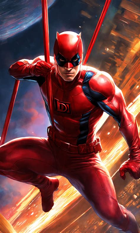 Lexica - Daredevil, flying through night sky, holding red sticks ...