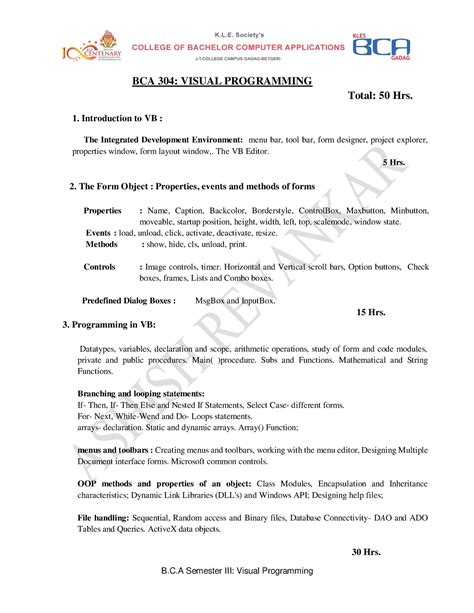 Visual Programming Syllabus - B.C Semester III: Visual Programming BCA ...