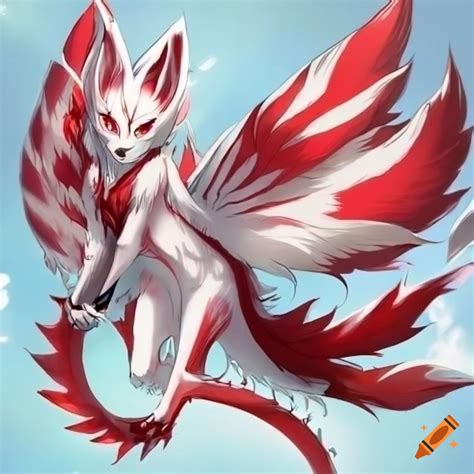 Cute red and white dragon kitsune hybrid on Craiyon