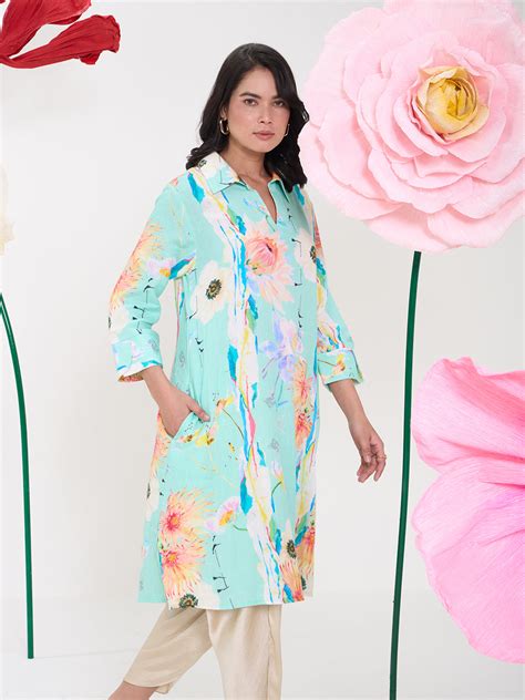 Buy Turquoise Foliage Aaria Tunic Online - Chique