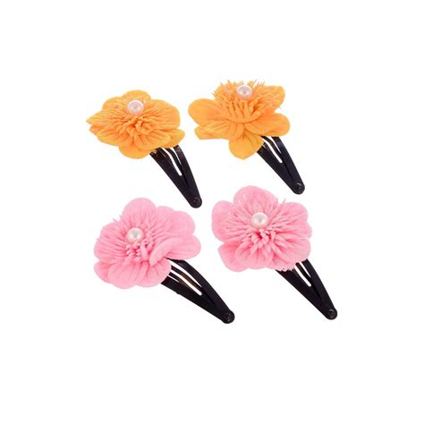 Buy Silvermerc Designs Set Of 2 Pink and Orange Floral Tic Tac Hair ...