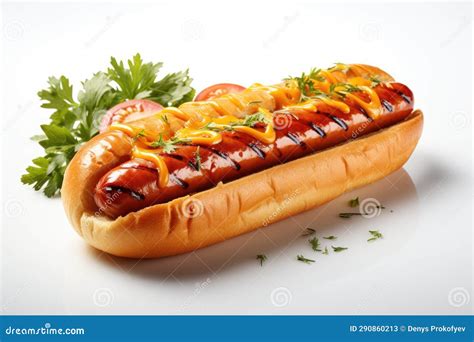 Hot dog on white stock image. Image of fast, american - 290860213