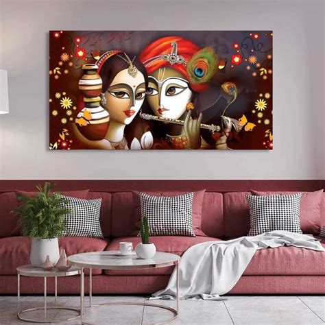 Colorful Lord Radha Krishna with Flute Quality wallpaper – ClassyArtZ.com