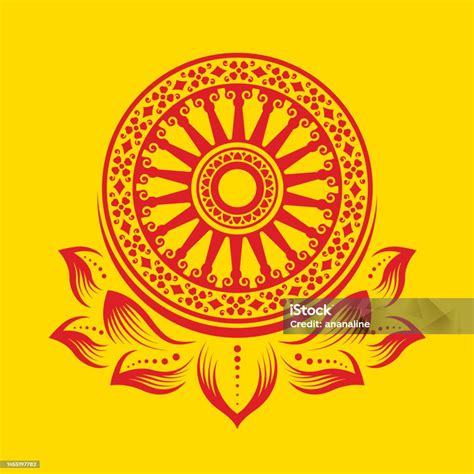 Red Dharmachakra Wheel Of Dhamma On Lotus Petals Sign On Yellow ...