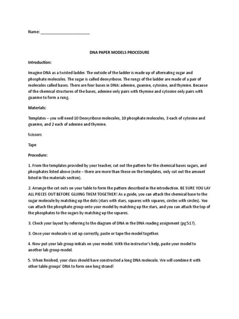 DNA Paper Model Worksheet 的图像结果