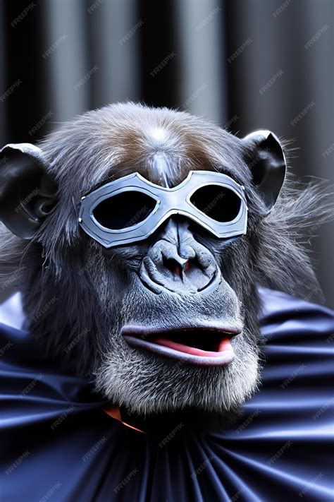 Premium AI Image | A Chimpanzee wearing a black superhero mask and a ...