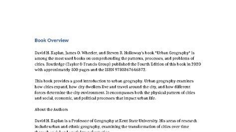 Urban Geography Overview: Insights from Kaplan, Wheeler & Holloway ...