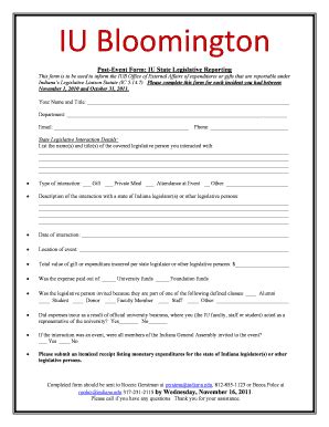 Fillable Online indiana Post Event Form: IU Legislative Reporting ...