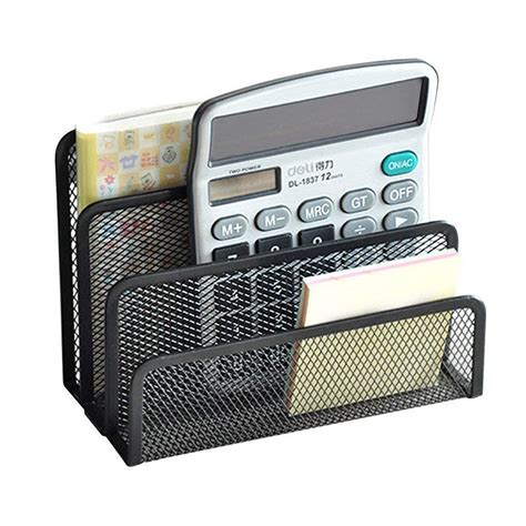 HS ART 3 Compartments Metal Office Storage Black Mesh Letter Paper File ...