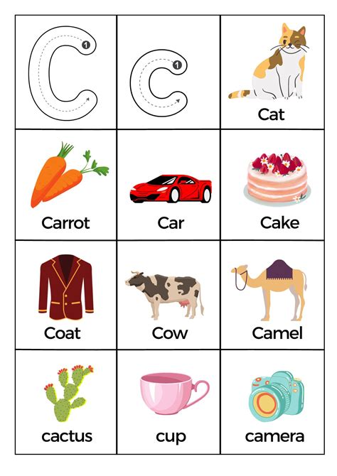What Starts with Letter C Words Worksheets Printable PDF
