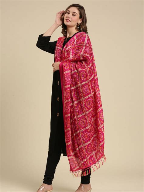 Rani Pink Bandhini Gharchola Printed Art Silk Crushed Dupatta – Dupatta ...
