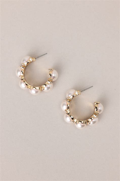 Gold Pearl Hoop Earrings - All Jewelry | Red Dress