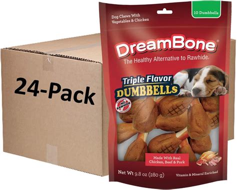 Dreambone Triple Flavor Dumbbells with Chicken 10 Count, Rawhide-Free ...
