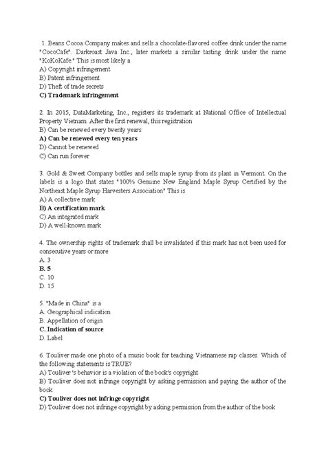 IP Mock test - Beans Cocoa Company makes and sells a chocolate-flavored ...