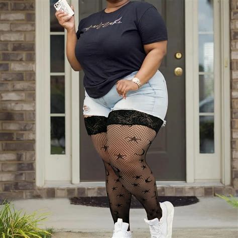 Plus Size Lace Top Fishnet Thigh High Stockings | Moon Wood