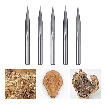 HUHAO 5PCS CNC Router Bits 20 Degree 1/8 Shank 2 Flutes 0.1mm Tip ...