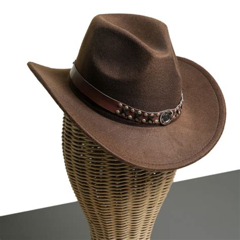 Buy Cowboy Hat with Vegan Leather Embellished Belt (Chocolate Brown ...