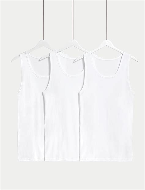 Buy 3pk Pure Cotton Sleeveless Vests at Marks & Spencer