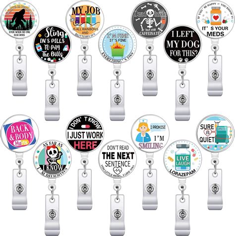14 Pieces Nurse Badge Reel Funny Badge Reel Cute Nursing Retractable Funny Quote ID Holder ...