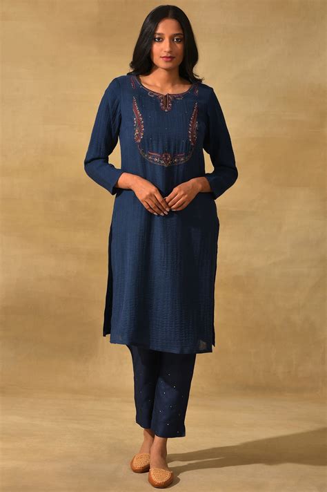 Buy Blue Woollen Embroidered kurta @ 5999 | W for woman – wforwoman