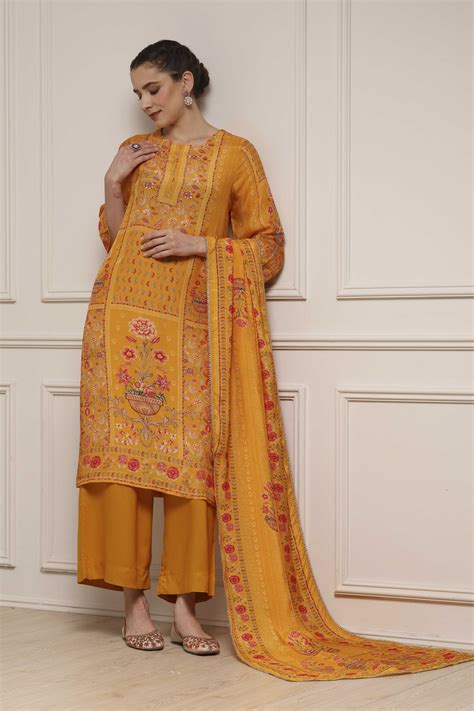Buy Yellow Printed Straight Suit Set Online at Biba India
